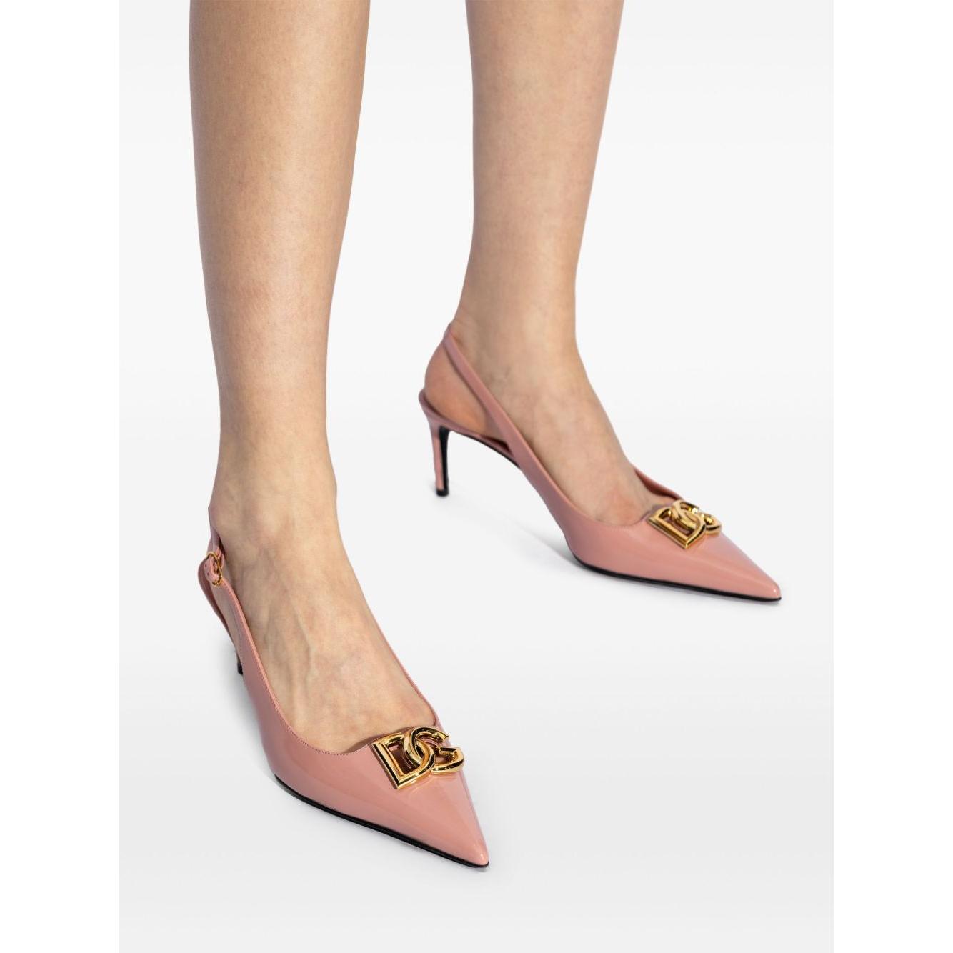 Dolce & Gabbana 65mm logo-plaque patent pumps Medium Heel Dolce & Gabbana Antique White