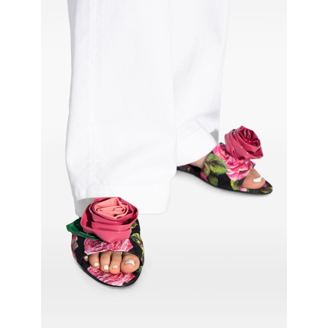 Dolce & Gabbana Floral Motif Slides Sandals Dolce & Gabbana White Smoke