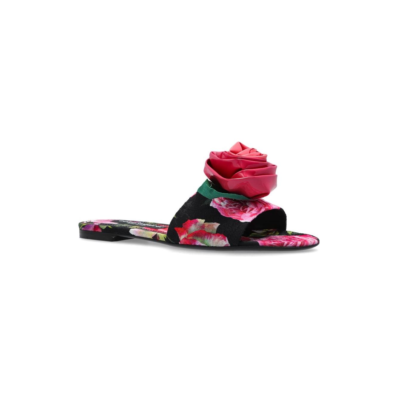 Dolce & Gabbana Floral Motif Slides Sandals Dolce & Gabbana Maroon