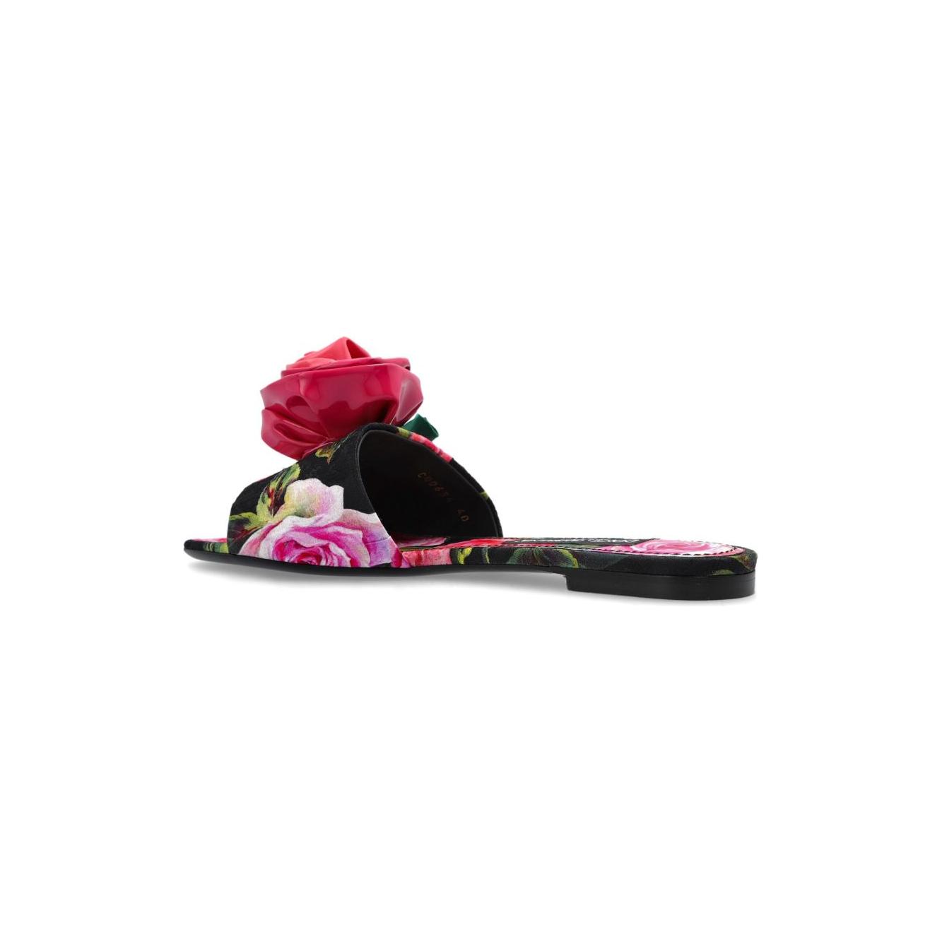 Dolce & Gabbana Floral Motif Slides Sandals Dolce & Gabbana Black
