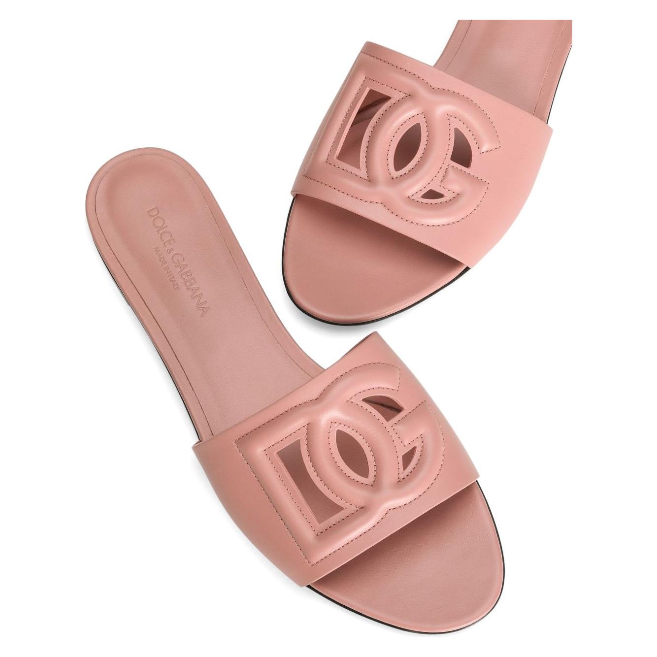 Dolce & Gabbana Calfskin sliders with DG logo Sandals Dolce & Gabbana Rosy Brown