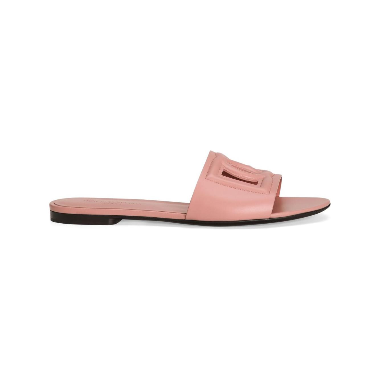 Dolce & Gabbana Calfskin sliders with DG logo Sandals Dolce & Gabbana Tan