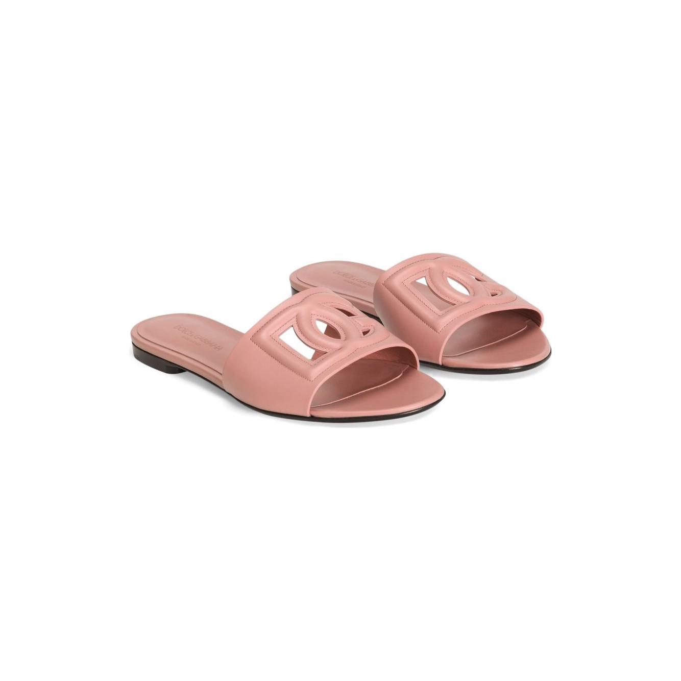 Dolce & Gabbana Calfskin sliders with DG logo Sandals Dolce & Gabbana Rosy Brown