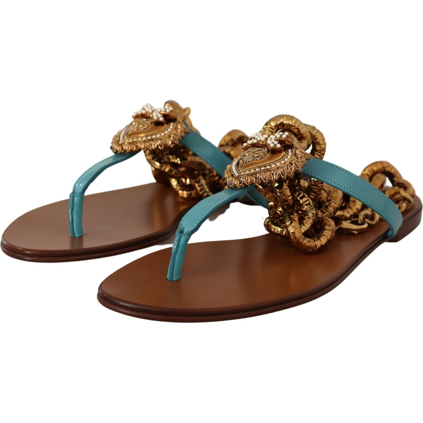 Dolce & Gabbana Chic Gladiator Flats with Heart Devotion Detail Dolce & Gabbana Dark Olive Green
