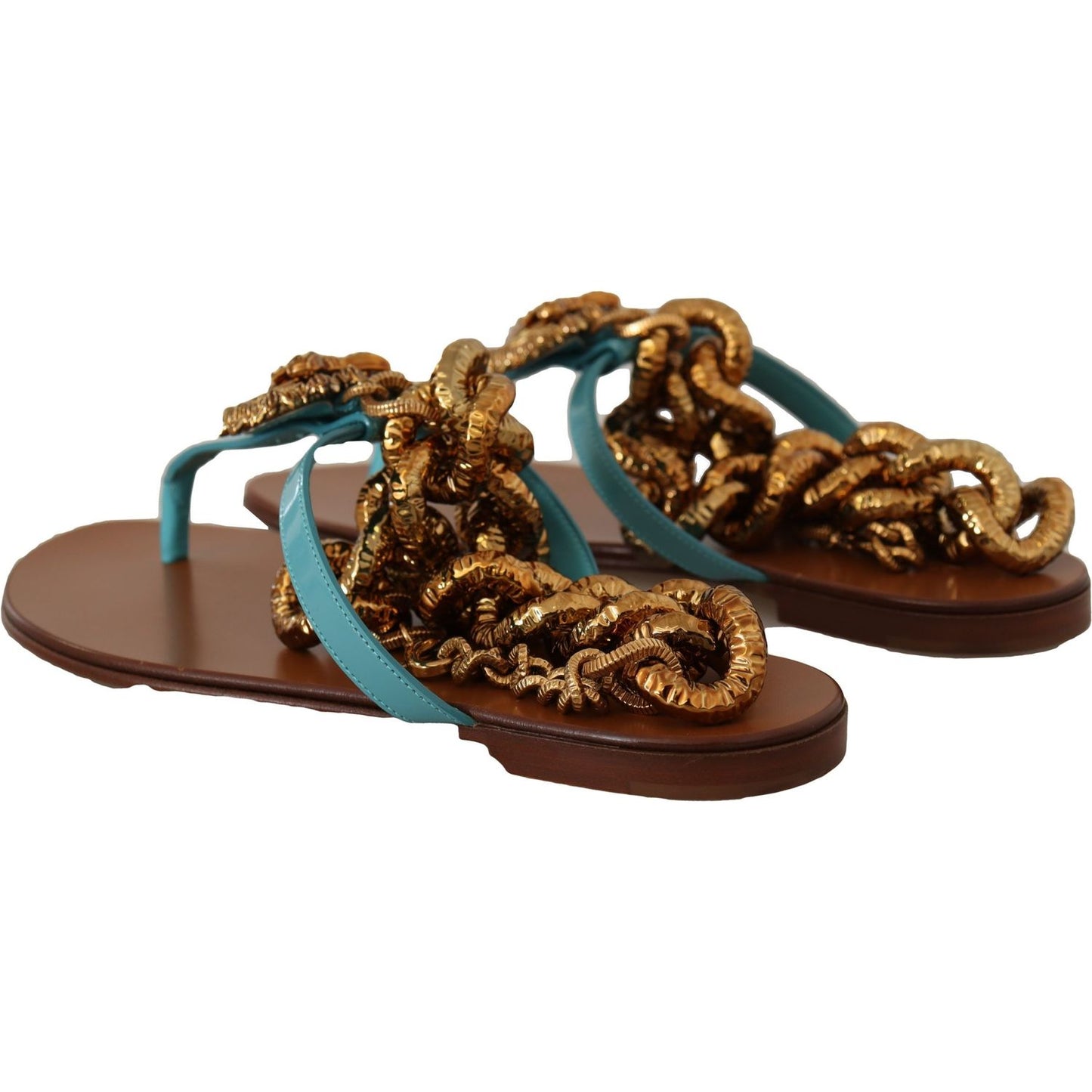 Dolce & Gabbana Chic Gladiator Flats with Heart Devotion Detail Dolce & Gabbana Dark Slate Gray