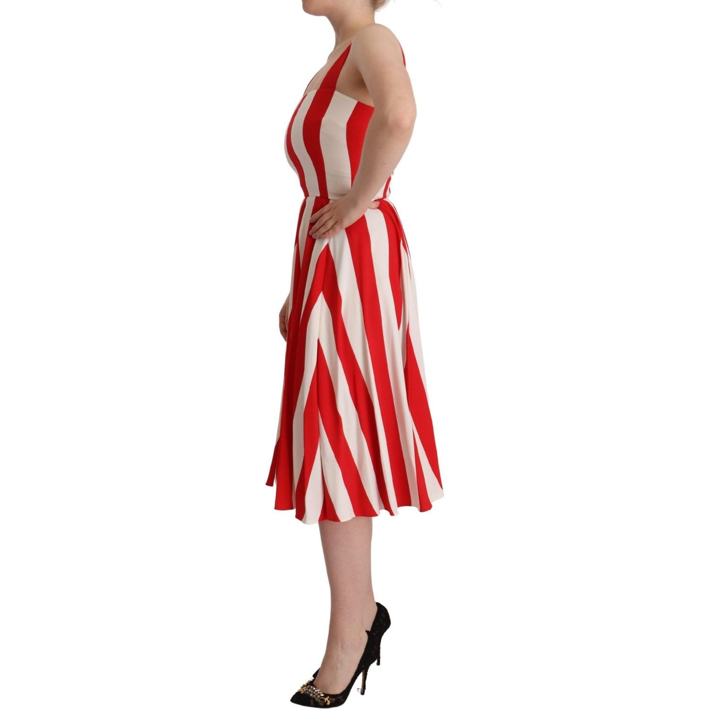 Dolce & Gabbana Elegant A-Line Striped Shift Dress Dolce & Gabbana Tan
