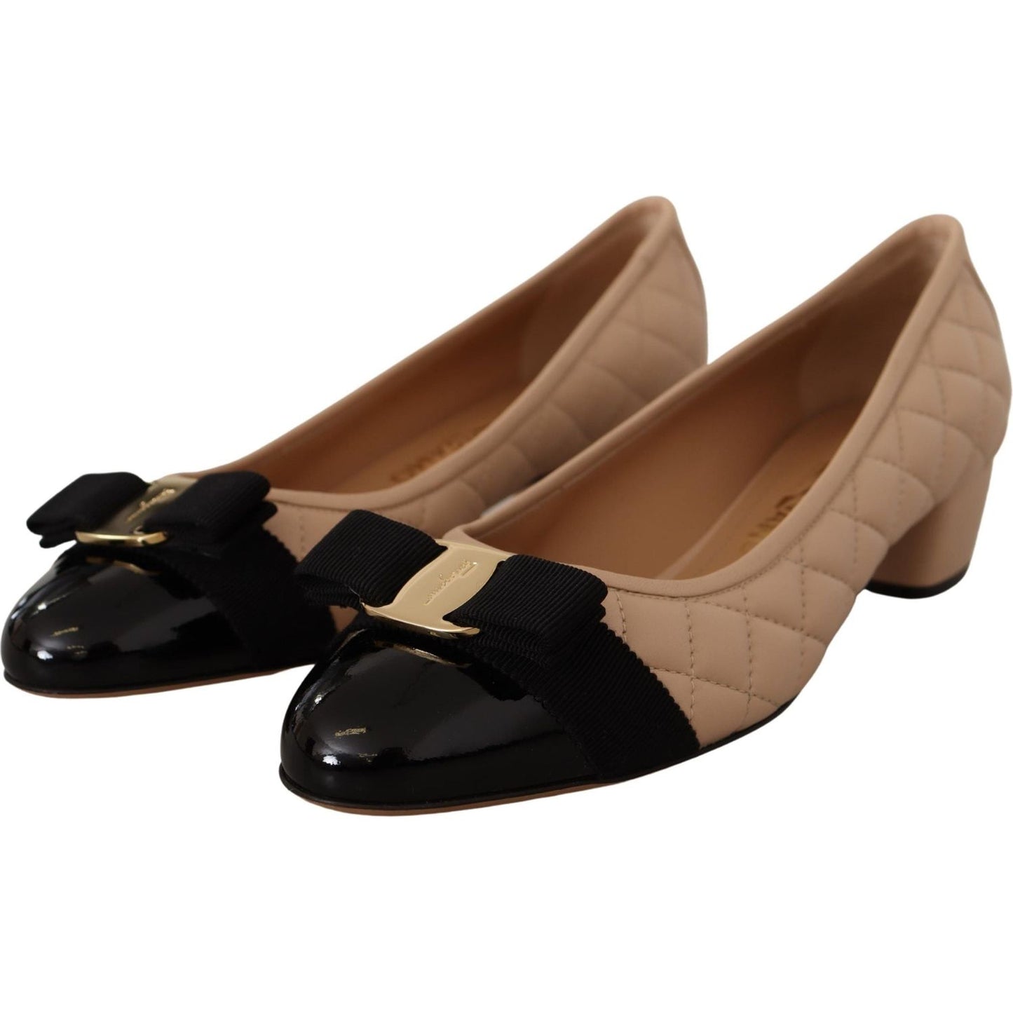 Salvatore Ferragamo Elegant Quilted Leather Pumps in Beige and Black WOMAN PUMPS Salvatore Ferragamo Sienna