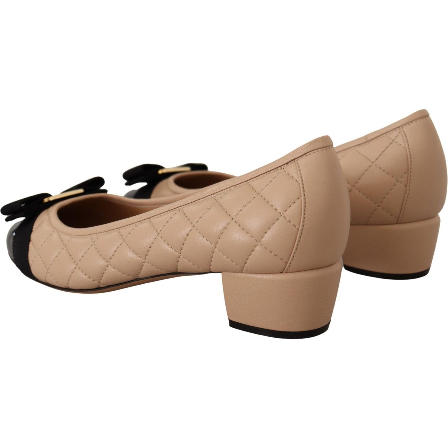 Salvatore Ferragamo Elegant Quilted Leather Pumps in Beige and Black WOMAN PUMPS Salvatore Ferragamo Rosy Brown