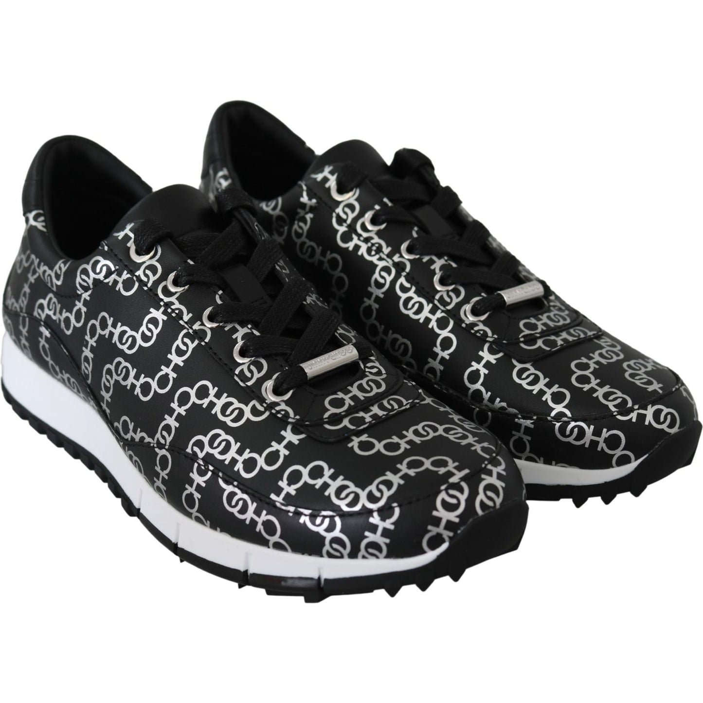 Jimmy Choo Elegant Black & Silver Leather Sneakers Jimmy Choo Black