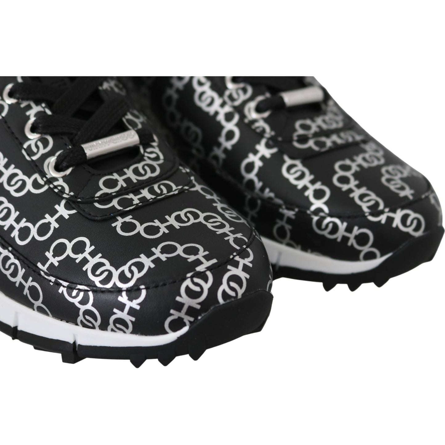Jimmy Choo Elegant Black & Silver Leather Sneakers Jimmy Choo Dark Slate Gray