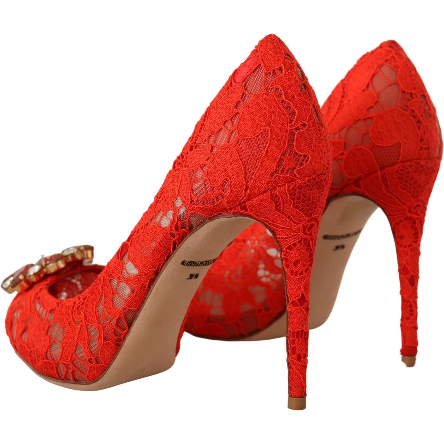 Dolce & Gabbana Red Crystal Taormina Lace Heels Pumps Dolce & Gabbana Firebrick