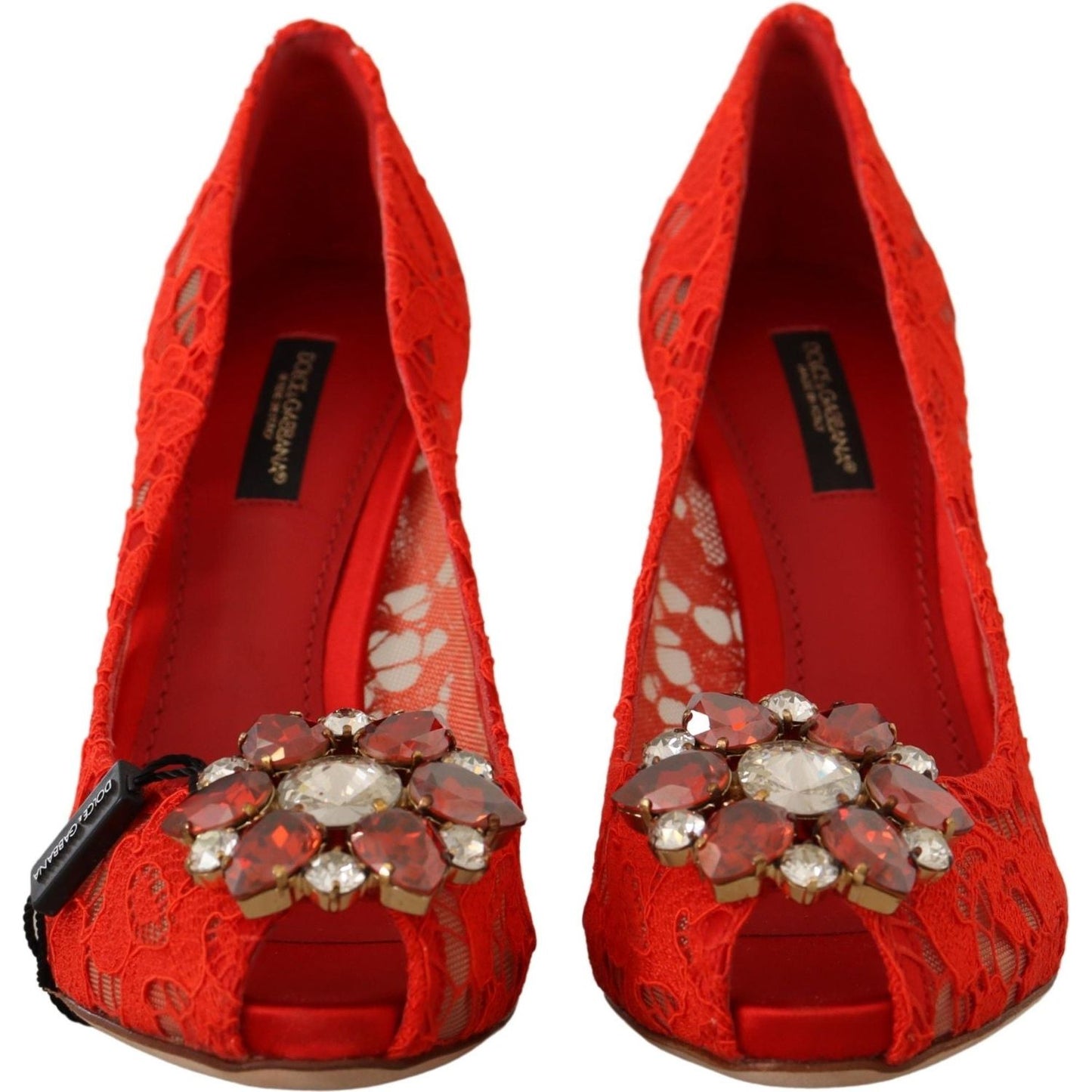 Dolce & Gabbana Red Crystal Taormina Lace Heels Pumps Dolce & Gabbana Brown