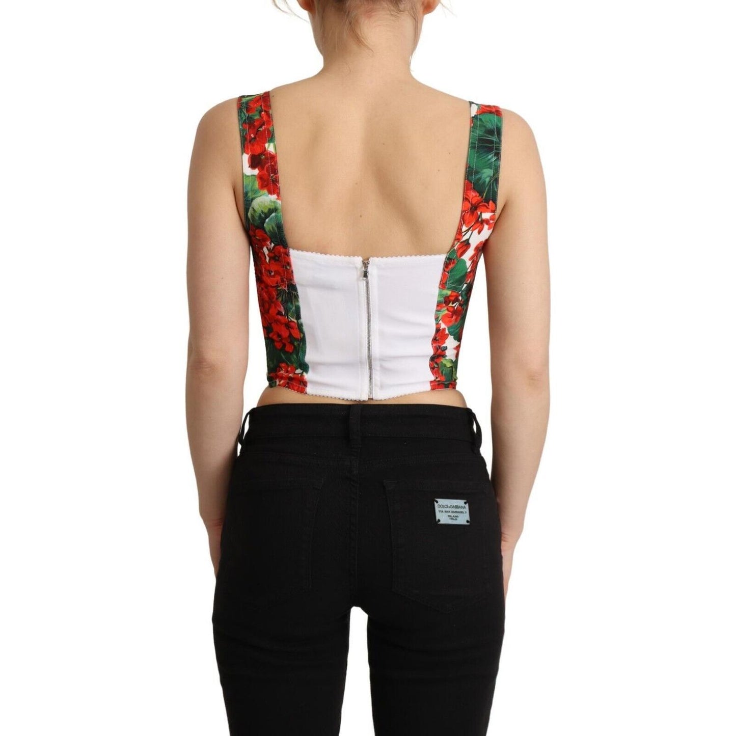 Dolce & Gabbana Elegant Red Cropped Top with Geranium Print Dolce & Gabbana Black