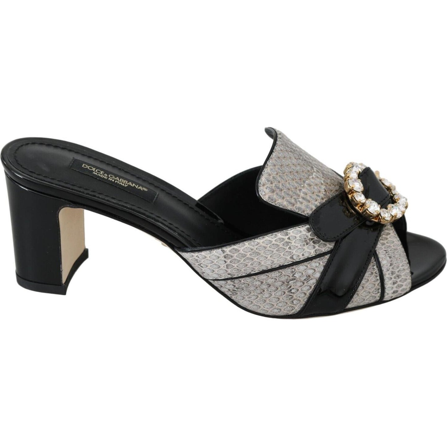 Dolce & Gabbana Crystal-Embellished Exotic Leather Sandals Dolce & Gabbana Dark Gray