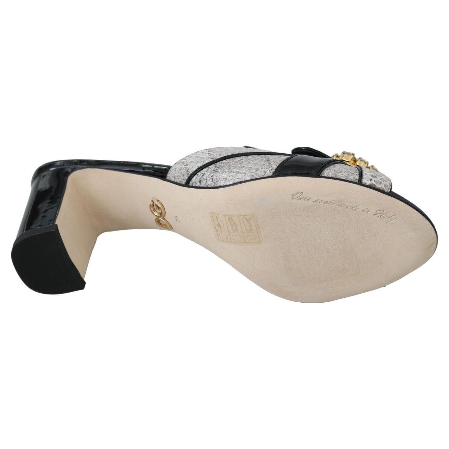 Dolce & Gabbana Crystal-Embellished Exotic Leather Sandals Dolce & Gabbana Dark Gray