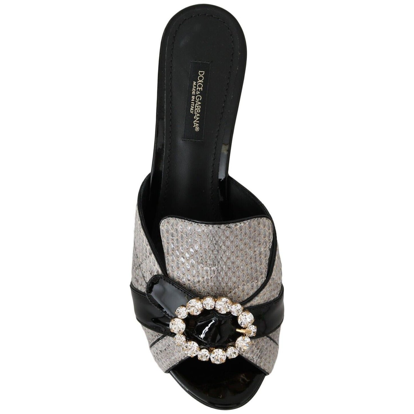 Dolce & Gabbana Crystal-Embellished Exotic Leather Sandals Dolce & Gabbana Dark Gray