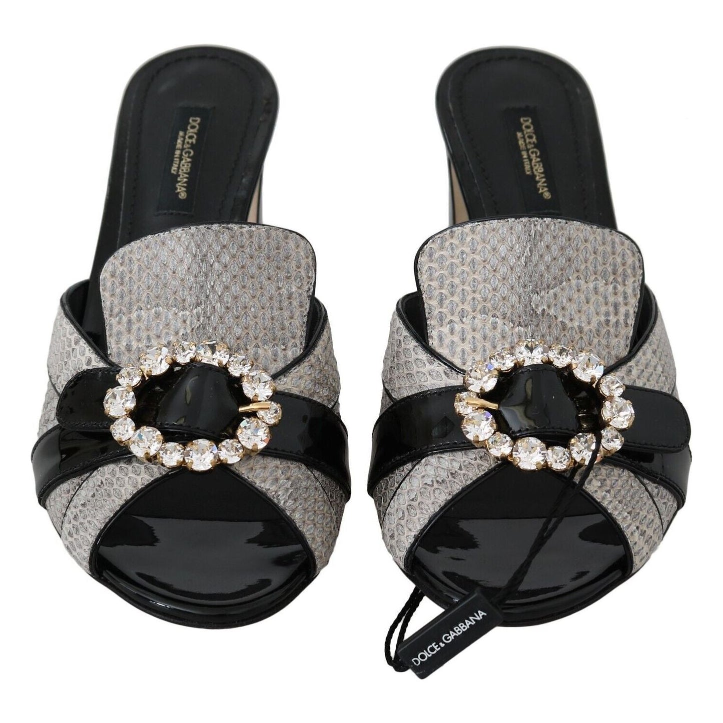 Dolce & Gabbana Crystal-Embellished Exotic Leather Sandals Dolce & Gabbana Gray