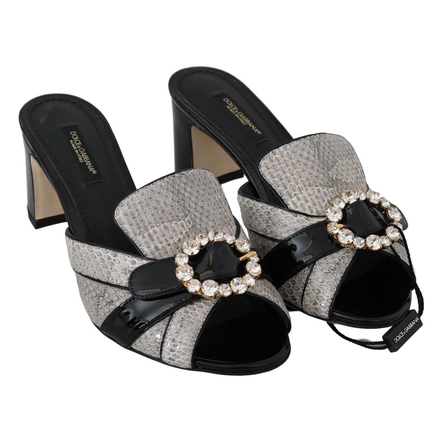 Dolce & Gabbana Crystal-Embellished Exotic Leather Sandals Dolce & Gabbana Dark Gray