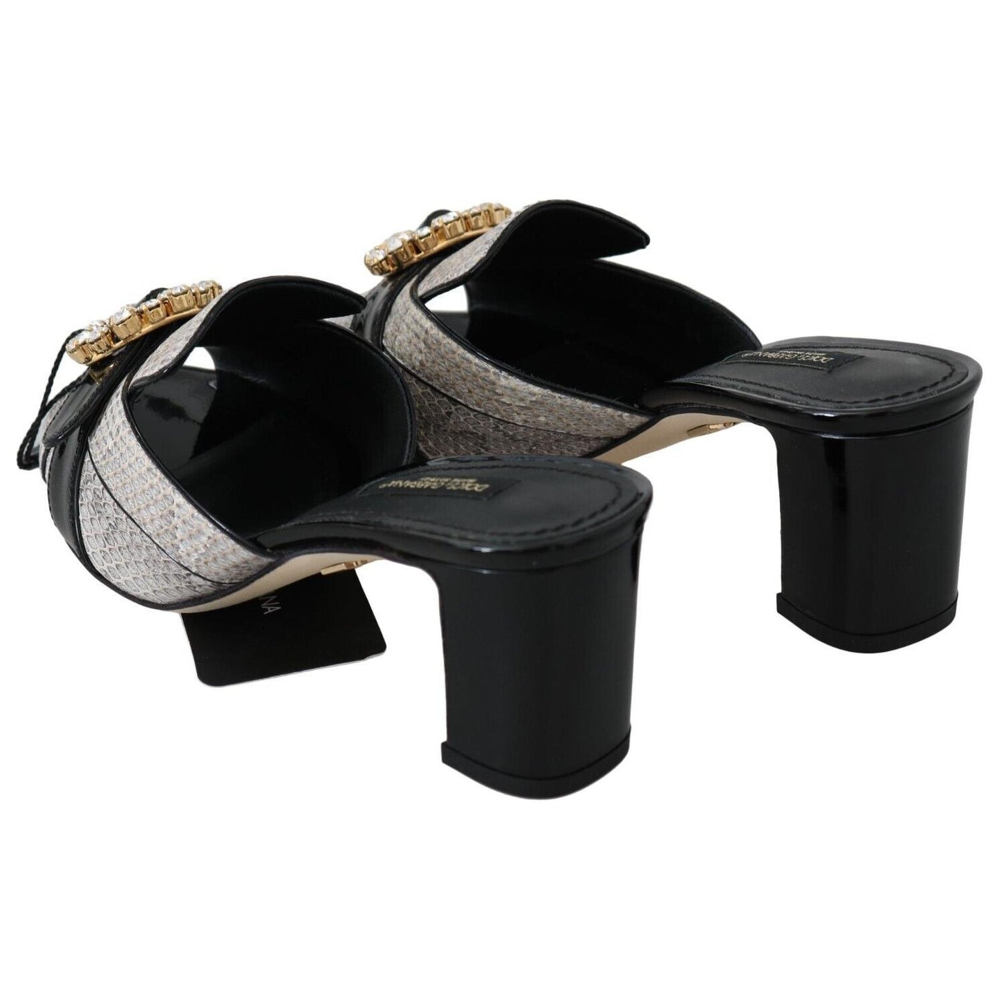 Dolce & Gabbana Crystal-Embellished Exotic Leather Sandals Dolce & Gabbana Black