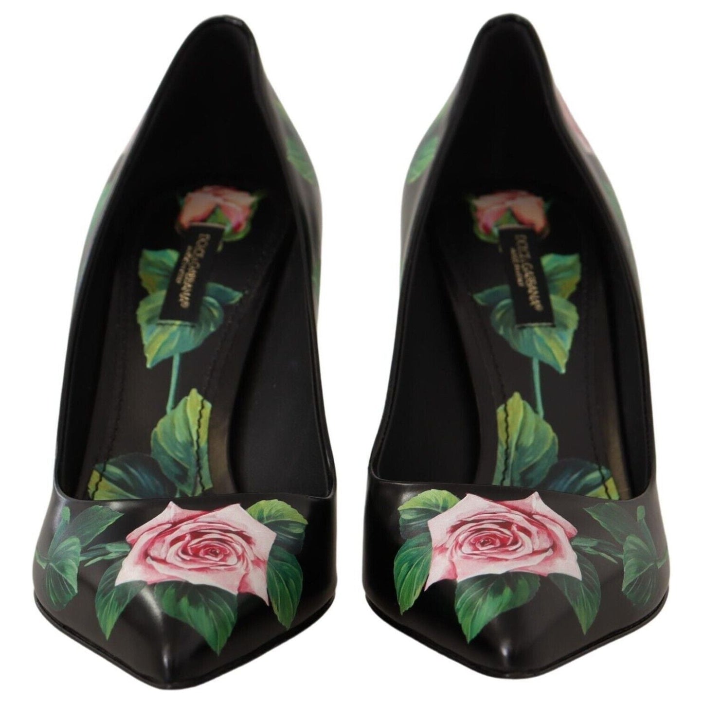 Dolce & Gabbana Elegant Black Rose Print Leather Heels Dolce & Gabbana Black