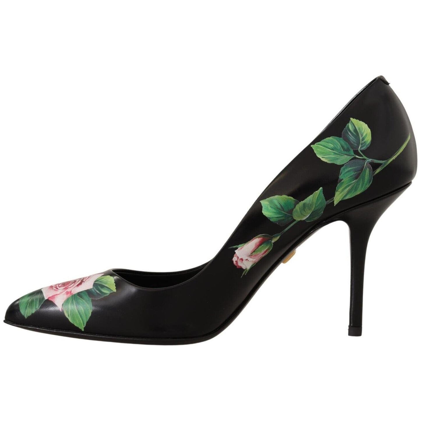 Dolce & Gabbana Elegant Black Rose Print Leather Heels Dolce & Gabbana Black