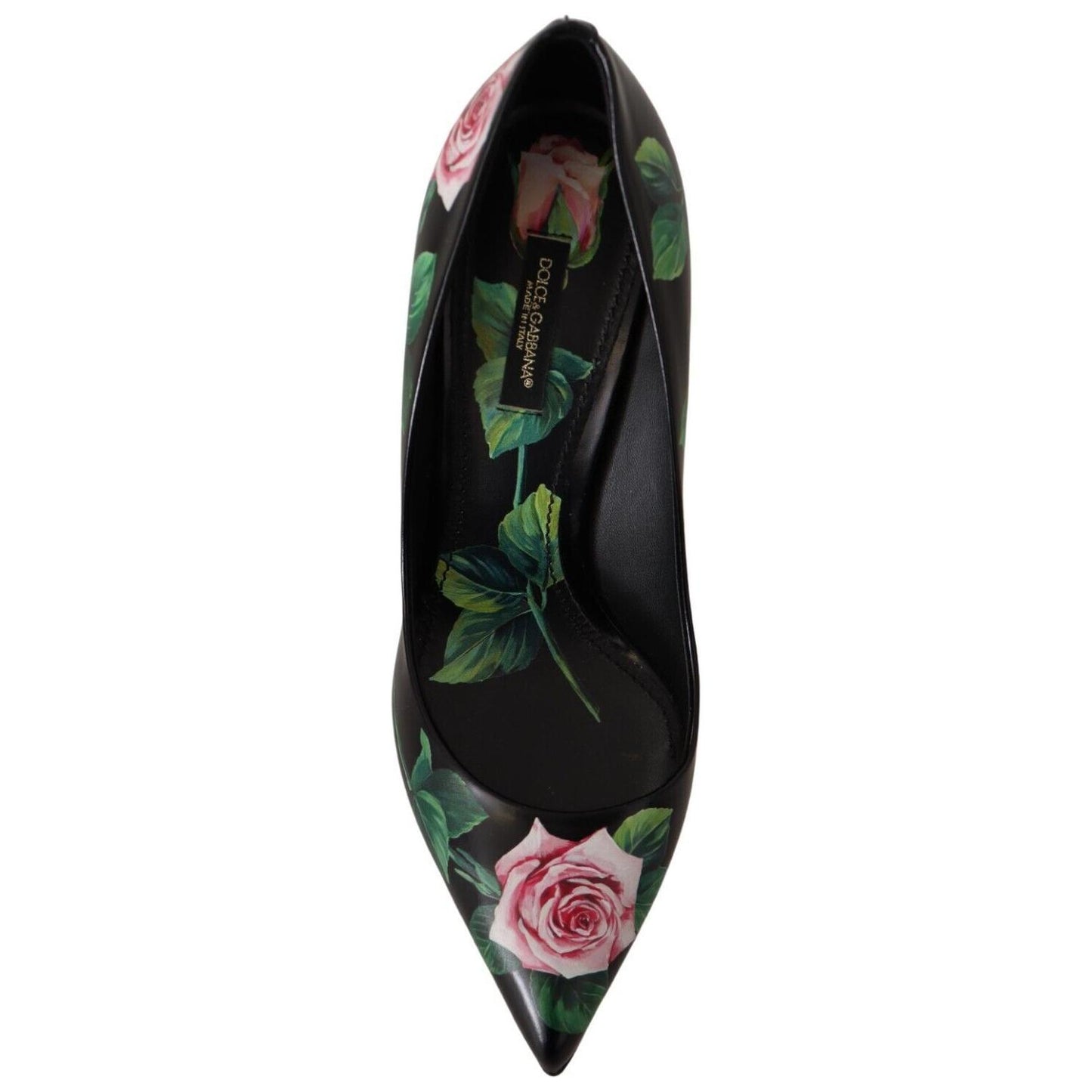 Dolce & Gabbana Elegant Black Rose Print Leather Heels Dolce & Gabbana Black