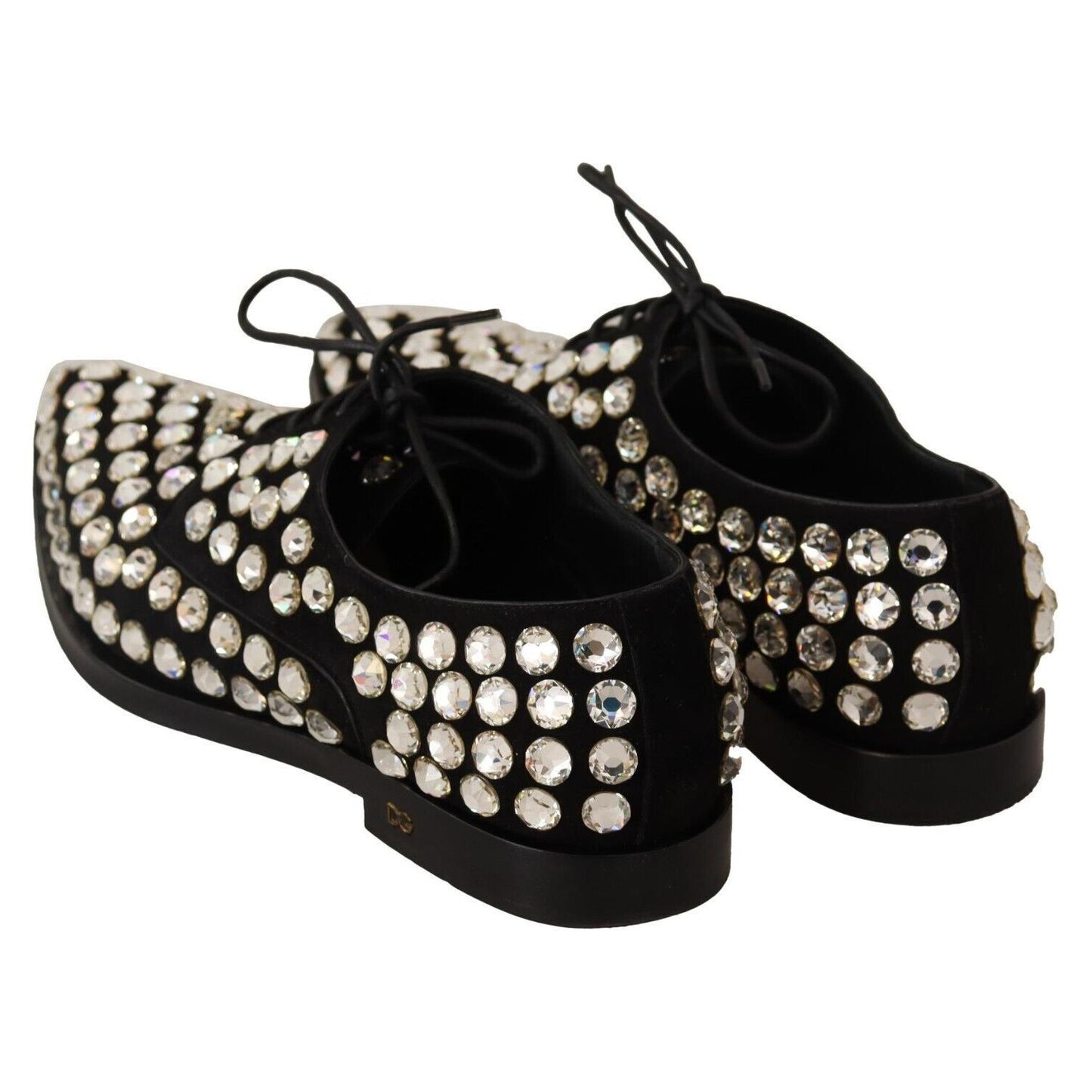 Dolce & Gabbana Elegant Crystal-Embellished Lace-Up Flats Dolce & Gabbana Gray