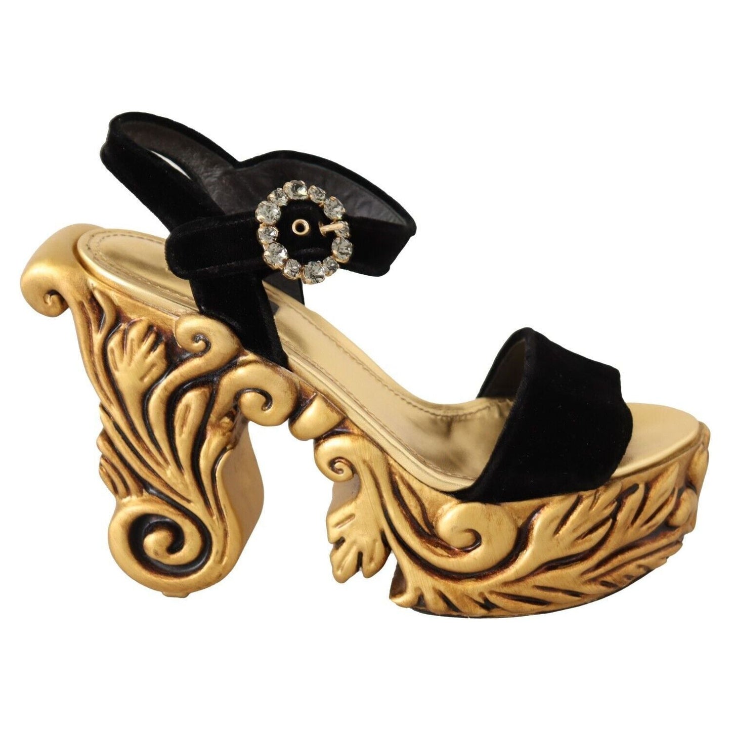 Dolce & Gabbana Baroque Velvet Heels in Black and Gold Dolce & Gabbana Dark Khaki