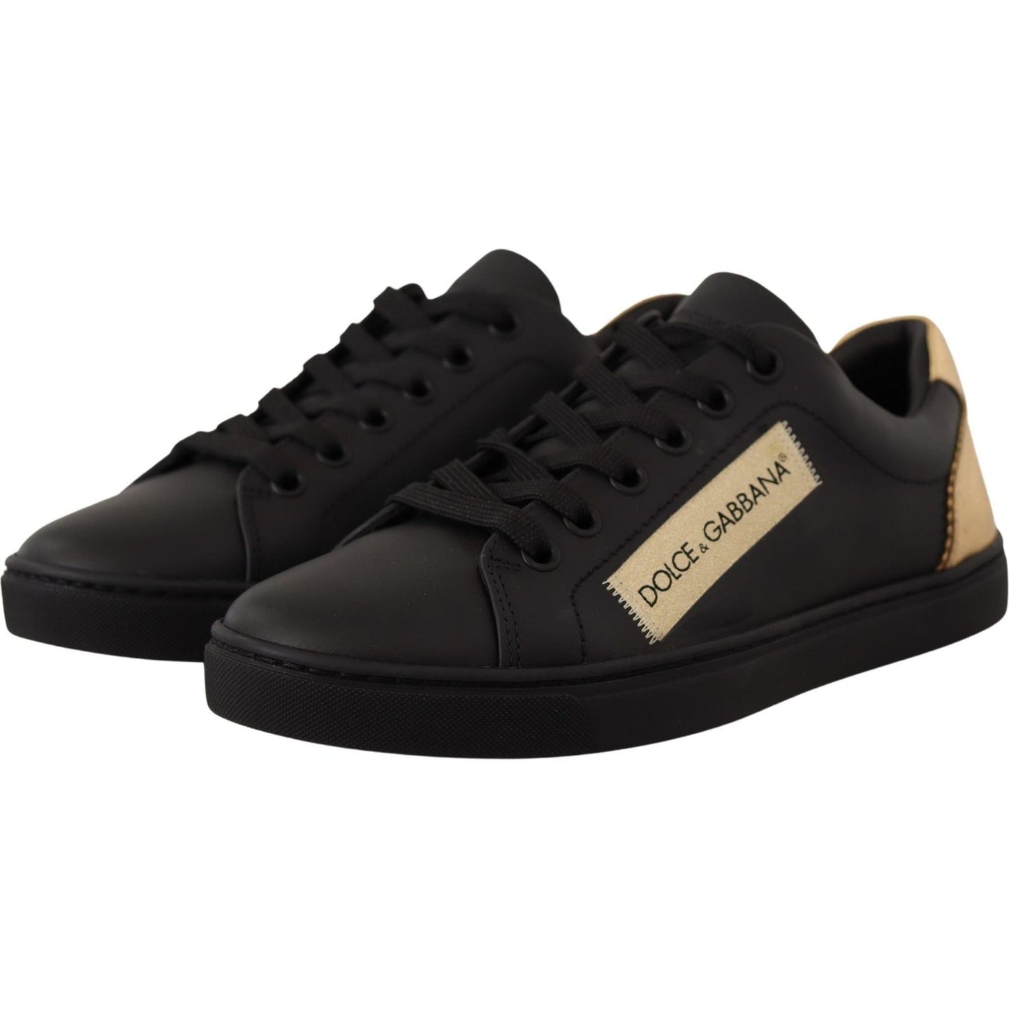 Dolce & Gabbana Chic Black and Gold Low-top Leather Sneakers Dolce & Gabbana Black