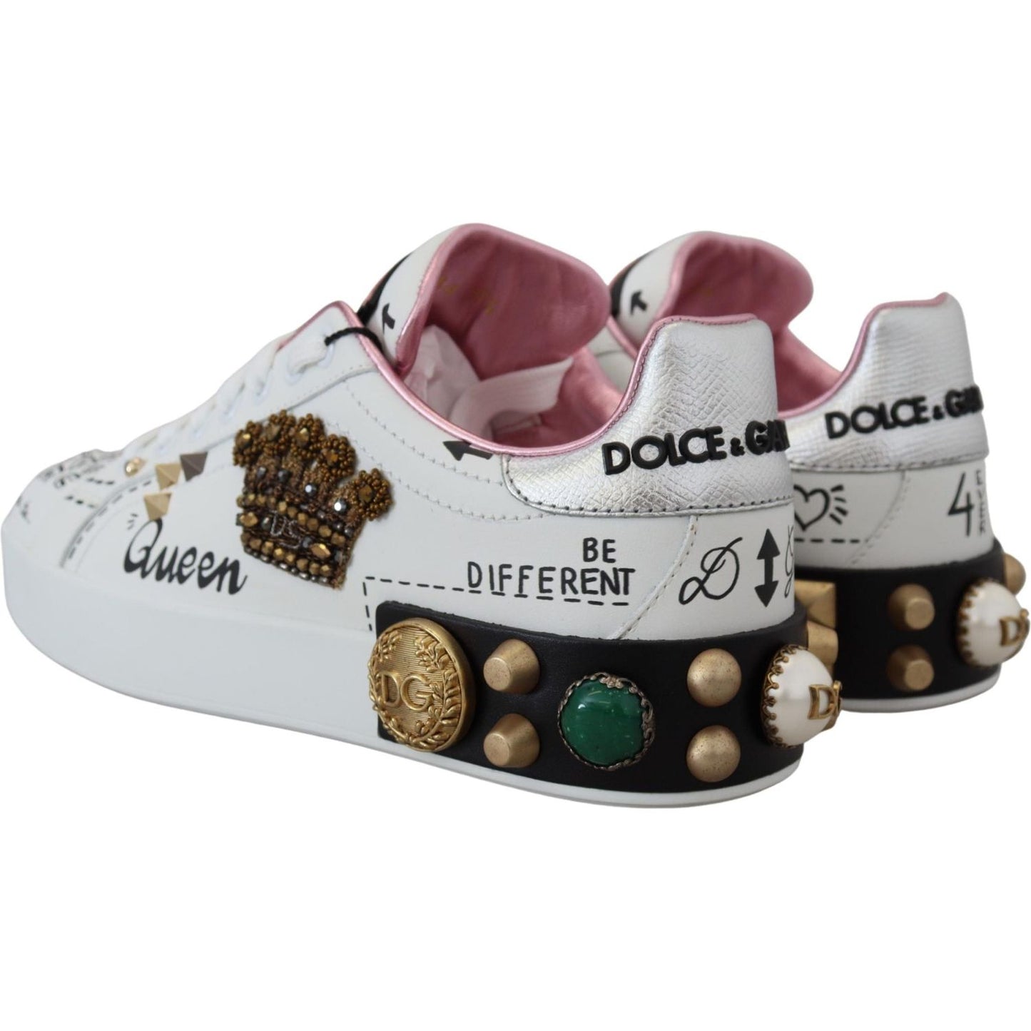Dolce & Gabbana Queen Crown Chic Leather Sneakers Dolce & Gabbana Gray