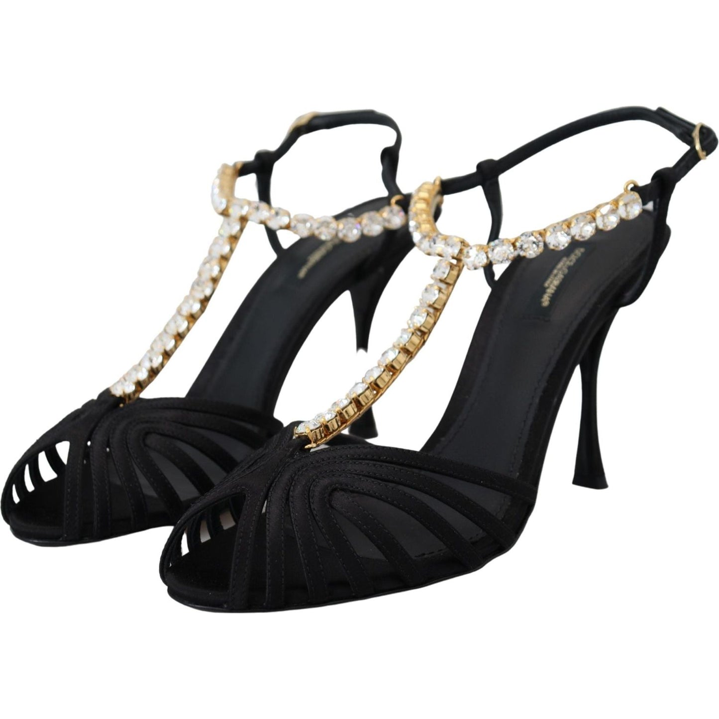 Dolce & Gabbana Elegant Silk Blend Crystal T-Strap Heels Dolce & Gabbana Black
