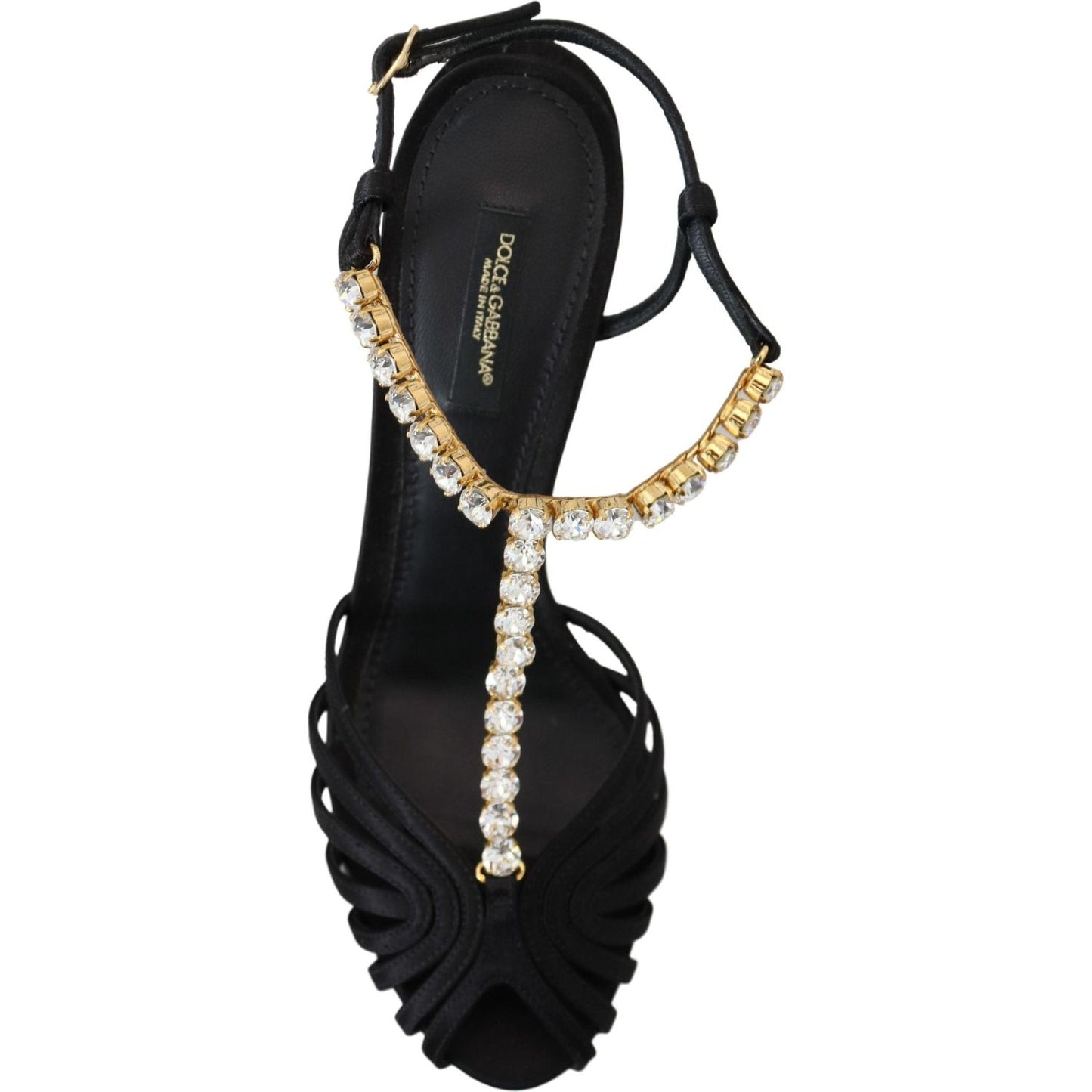 Dolce & Gabbana Elegant Silk Blend Crystal T-Strap Heels Dolce & Gabbana Black