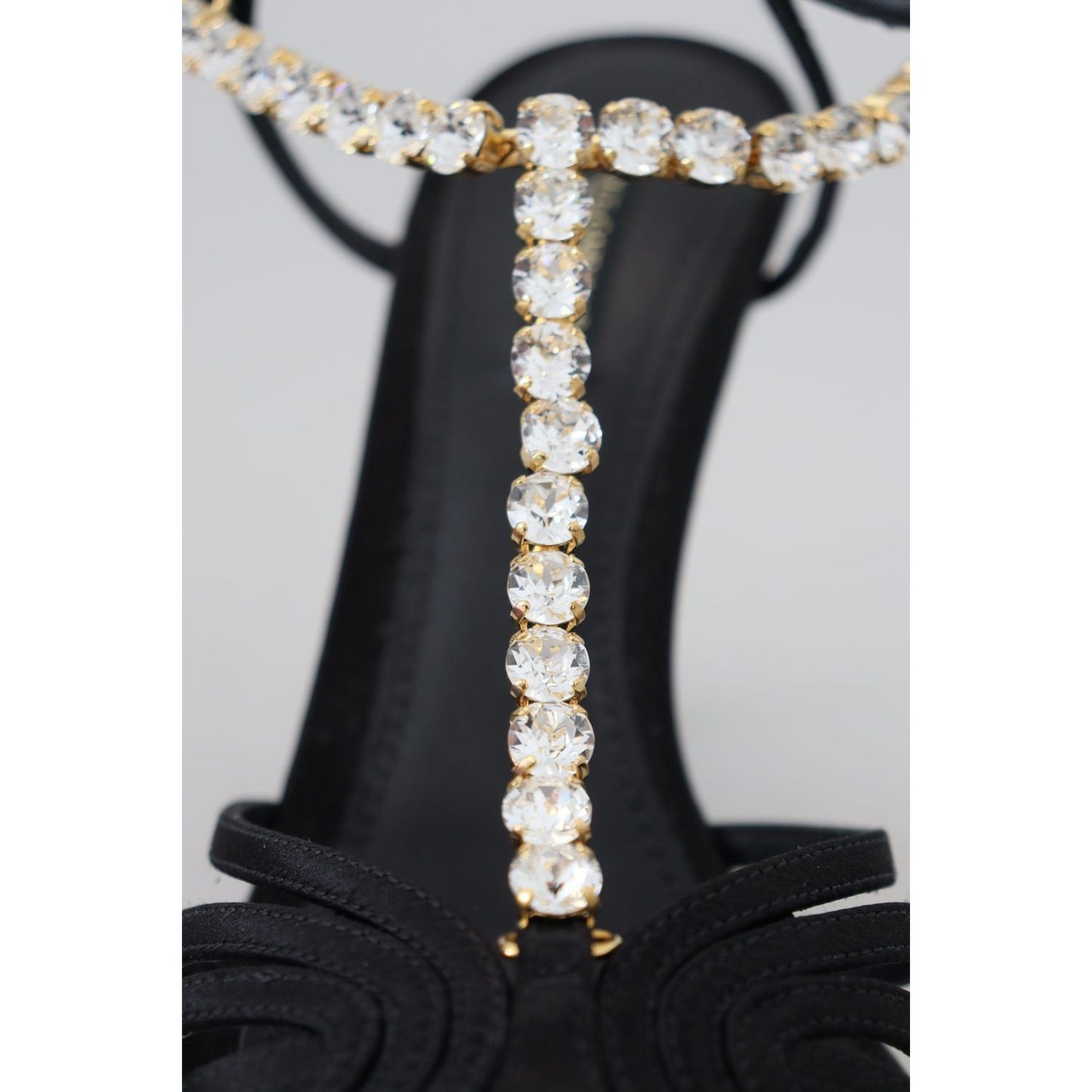 Dolce & Gabbana Elegant Silk Blend Crystal T-Strap Heels Dolce & Gabbana Dark Slate Gray