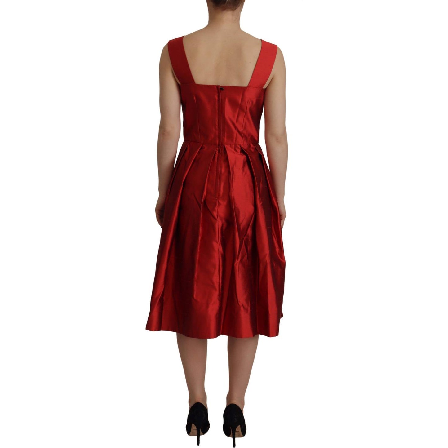 Dolce & Gabbana Radiant Red Silk A-Line Midi Dress Dolce & Gabbana Saddle Brown