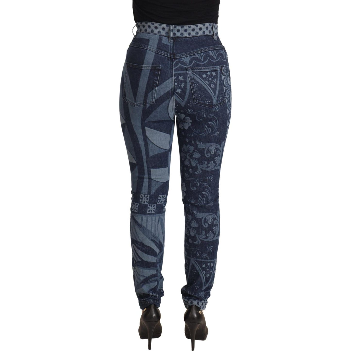 Dolce & Gabbana Elegant Floral High Waist Skinny Jeans Dolce & Gabbana Dark Slate Gray
