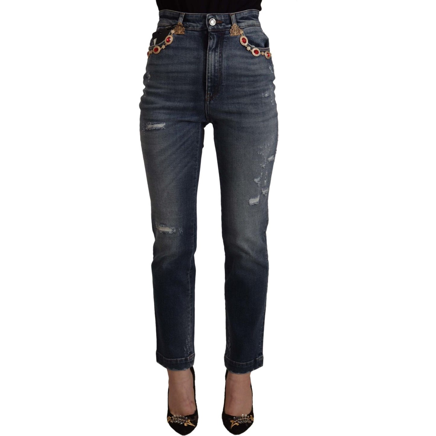 Dolce & Gabbana High Waist Skinny Designer Jeans in Blue Dolce & Gabbana Dark Slate Gray