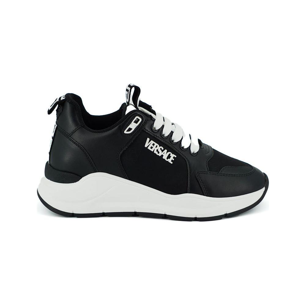 Versace Elegant Monochrome Leather Sneakers Versace Black