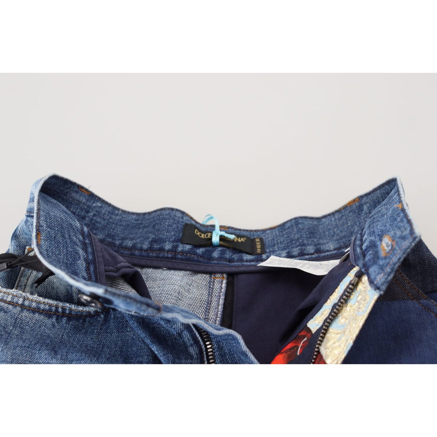 Dolce & Gabbana Patchwork Jacquard Blue Denim Luxury Jeans Dolce & Gabbana Light Gray