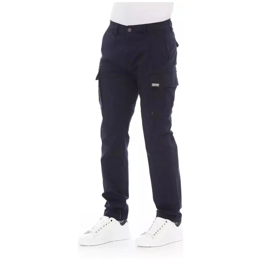 Baldinini Trend Blue Cotton Men Cargo Trouser Baldinini Trend White Smoke