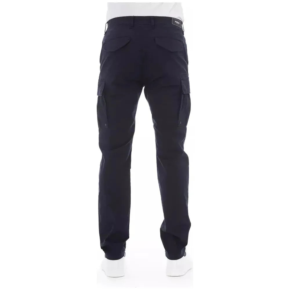 Baldinini Trend Blue Cotton Men Cargo Trouser Baldinini Trend White Smoke