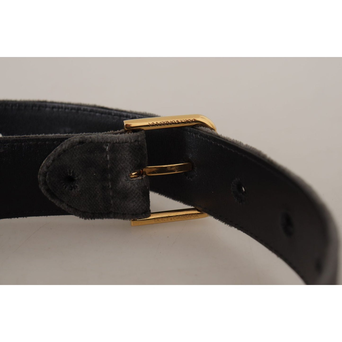 Dolce & Gabbana Elegant Velvet Belt with Engraved Buckle Dolce & Gabbana Dark Gray