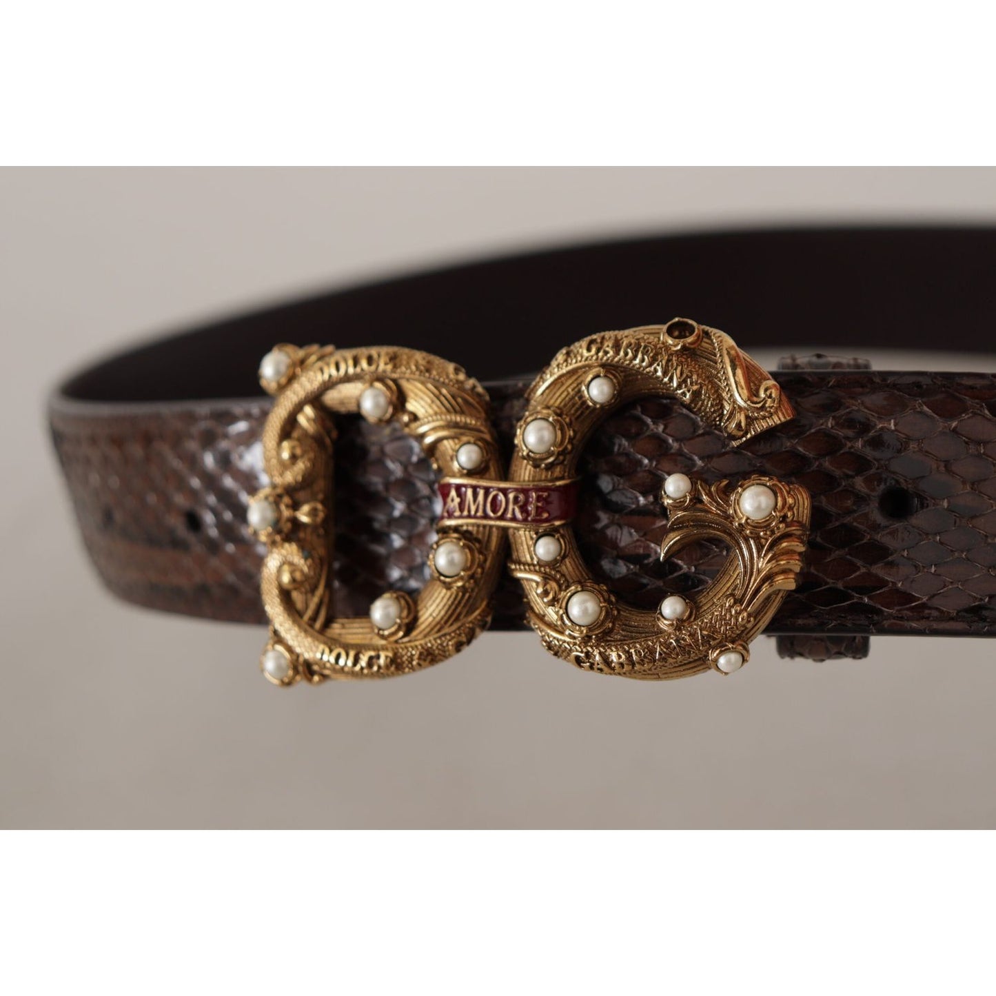 Dolce & Gabbana Elegant Snakeskin Leather Belt Dolce & Gabbana Dark Gray
