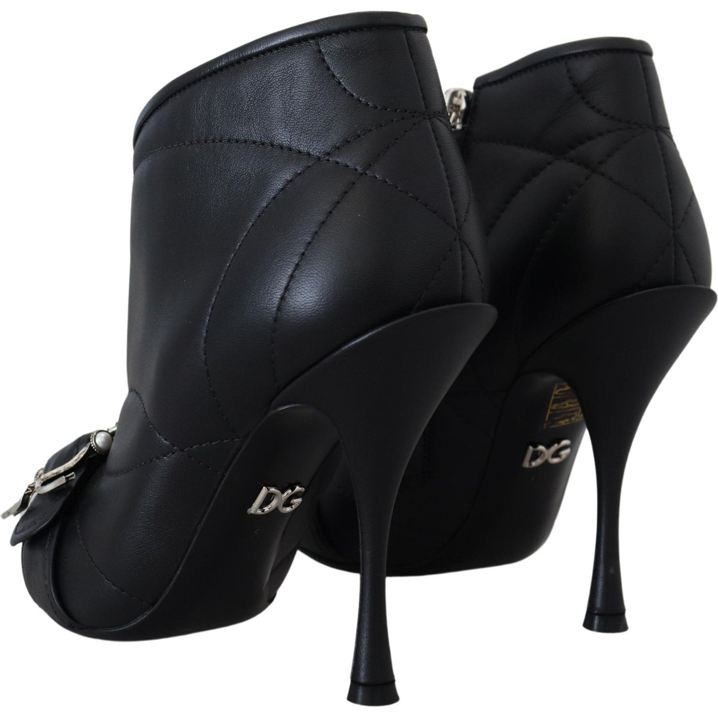 Dolce & Gabbana Elegant Black Quilted Leather Booties Dolce & Gabbana Black
