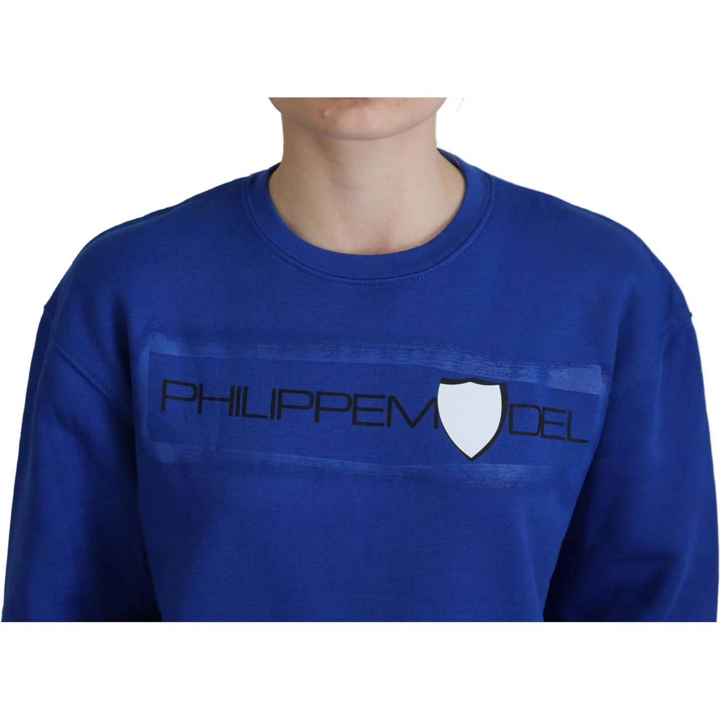 Philippe Model Chic Blue Printed Long Sleeve Pullover Sweater Philippe Model Midnight Blue