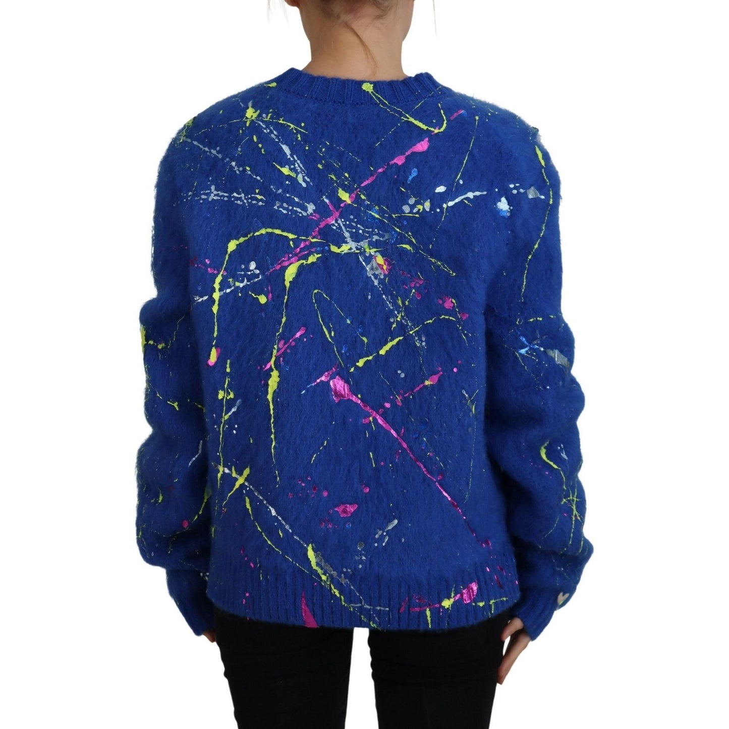 Dolce & Gabbana Elegant Multicolor Splash Mohair Cardigan Dolce & Gabbana Midnight Blue