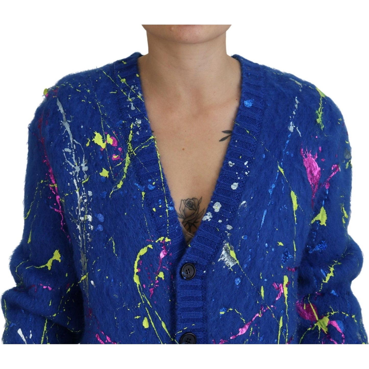 Dolce & Gabbana Elegant Multicolor Splash Mohair Cardigan Dolce & Gabbana Midnight Blue