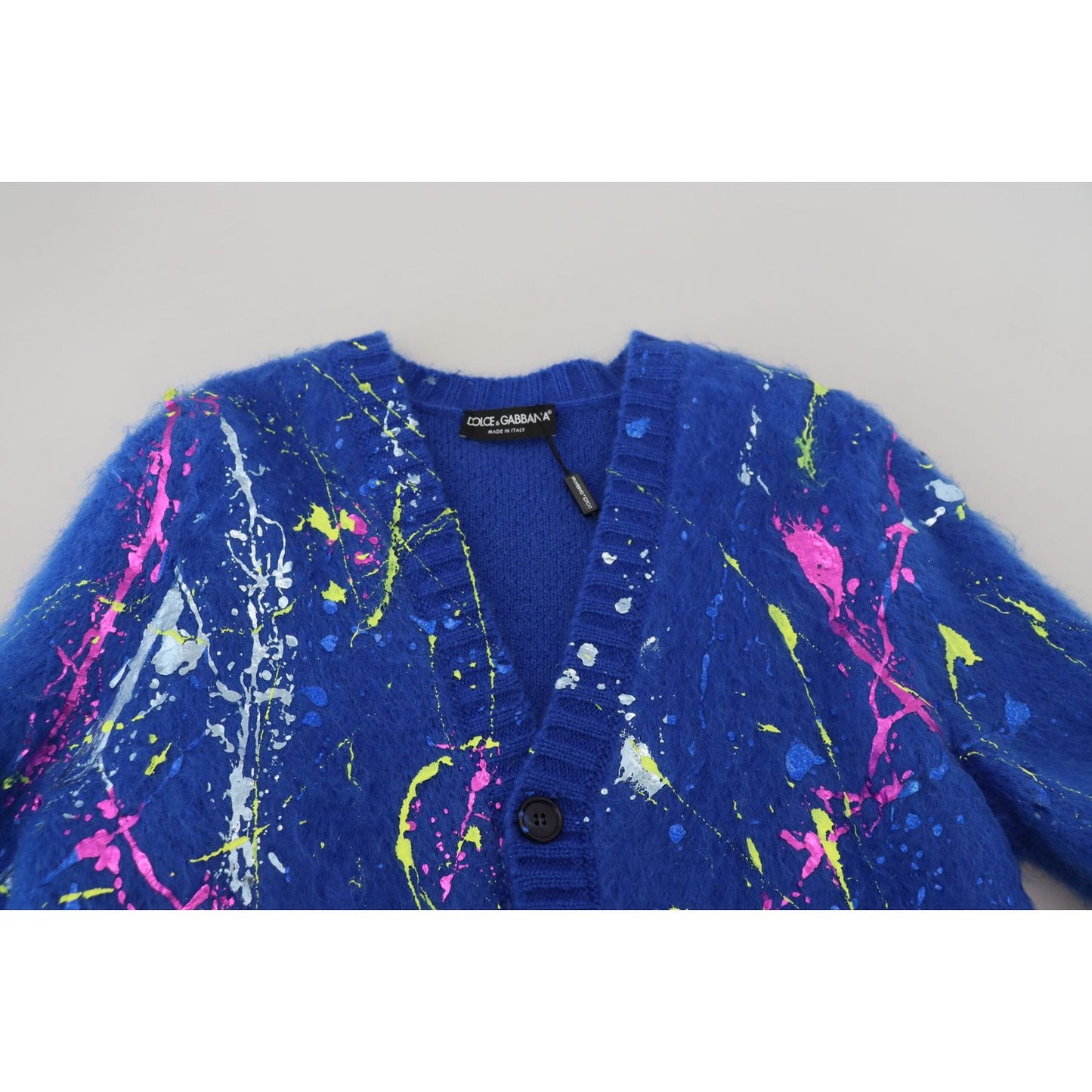 Dolce & Gabbana Elegant Multicolor Splash Mohair Cardigan Dolce & Gabbana Light Gray