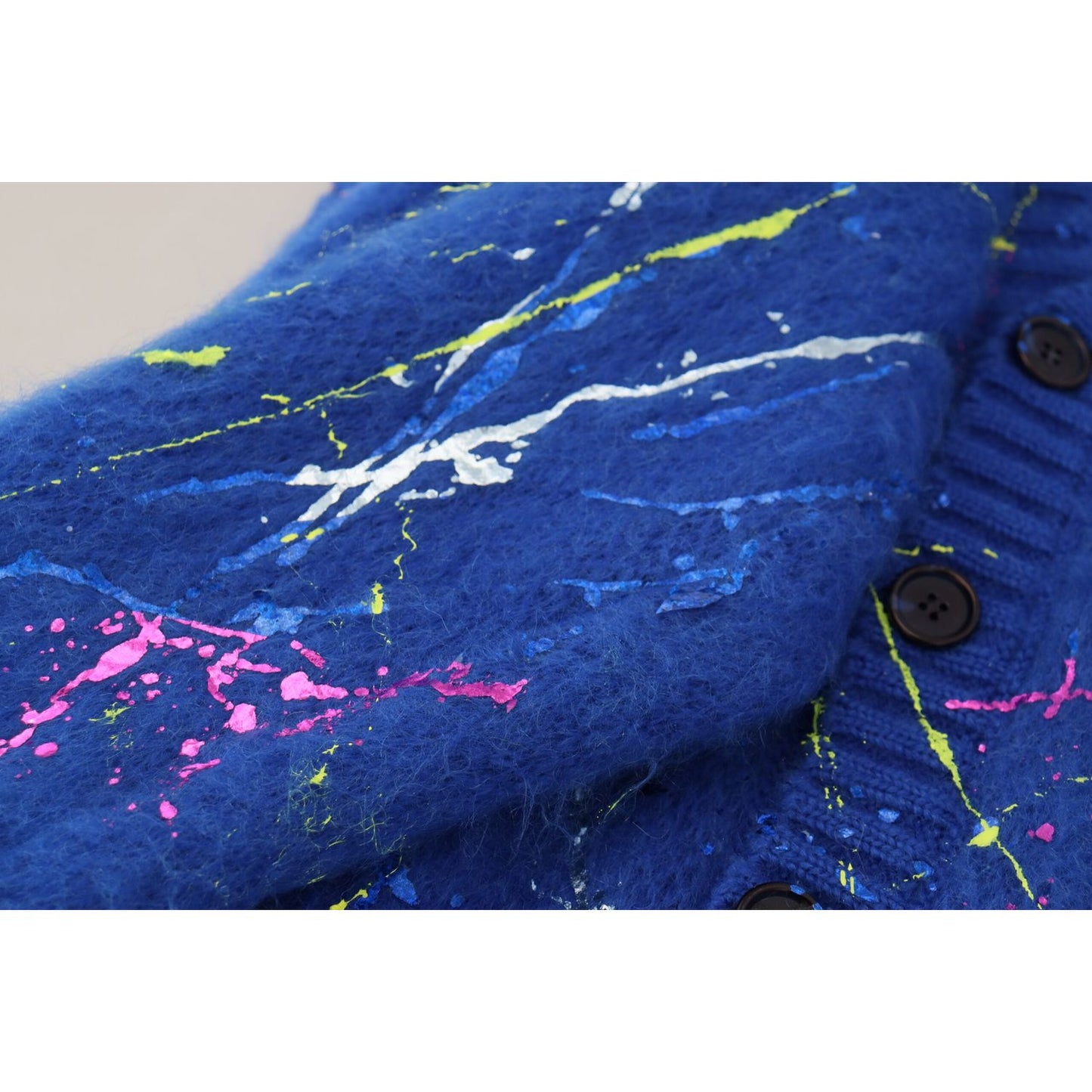 Dolce & Gabbana Elegant Multicolor Splash Mohair Cardigan Dolce & Gabbana Dark Slate Blue