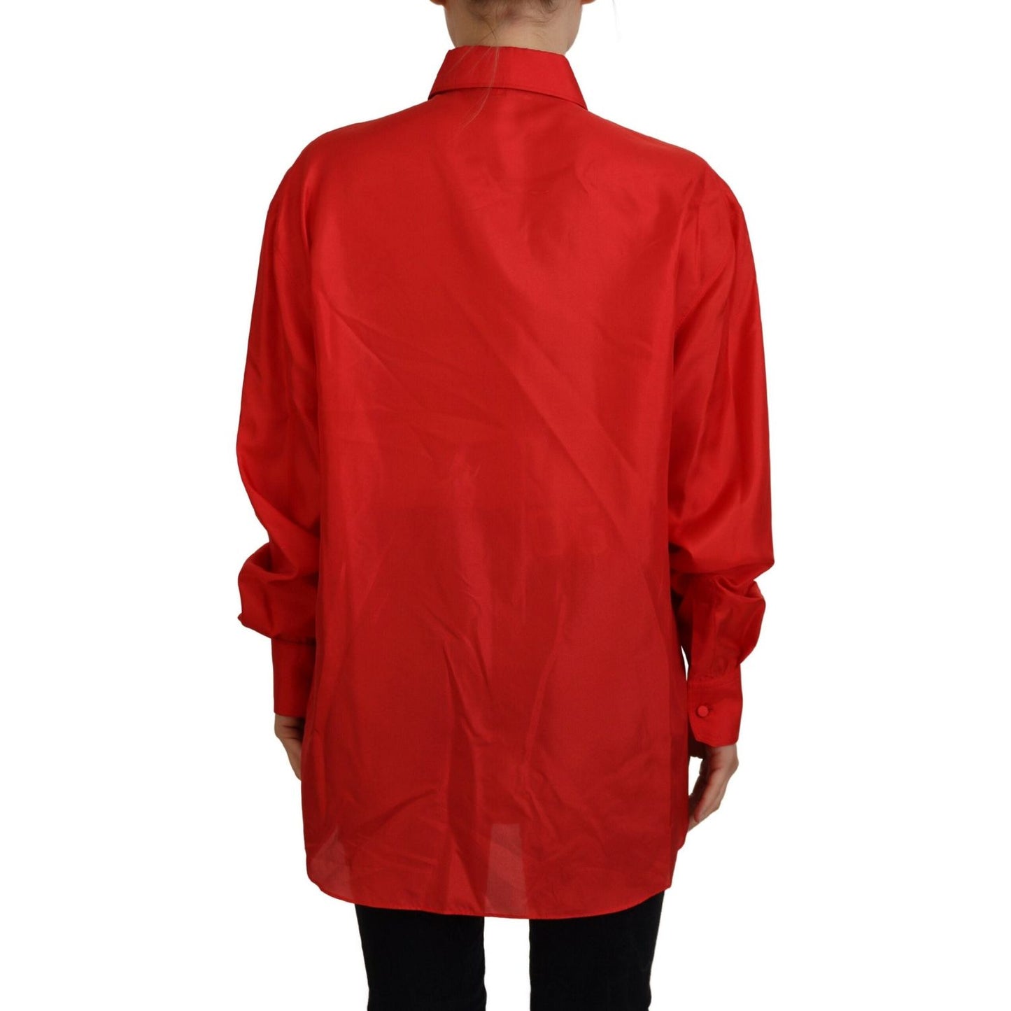 Dolce & Gabbana Elegant Silk Collared Long Sleeve Polo Top Dolce & Gabbana Firebrick
