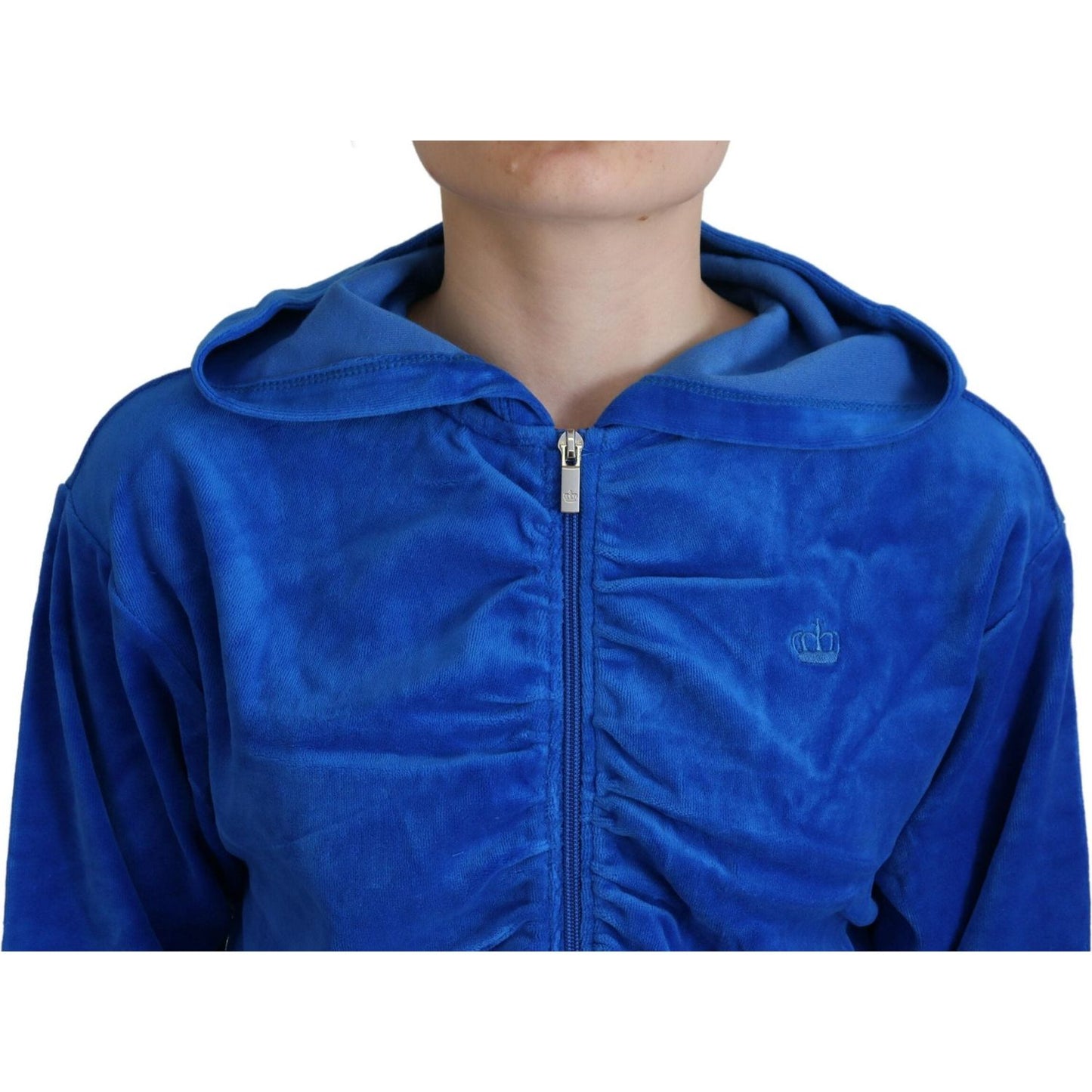 Juicy Couture Glam Hooded Zip Cropped Sweater in Blue Juicy Couture Midnight Blue
